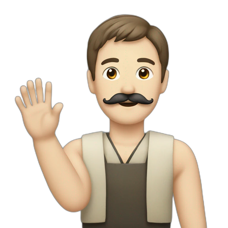 german man, mustache, japanese manji, arm in the air emoji