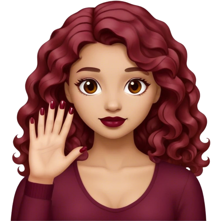 girl with wavy hair and burgundy nail polish emoji
