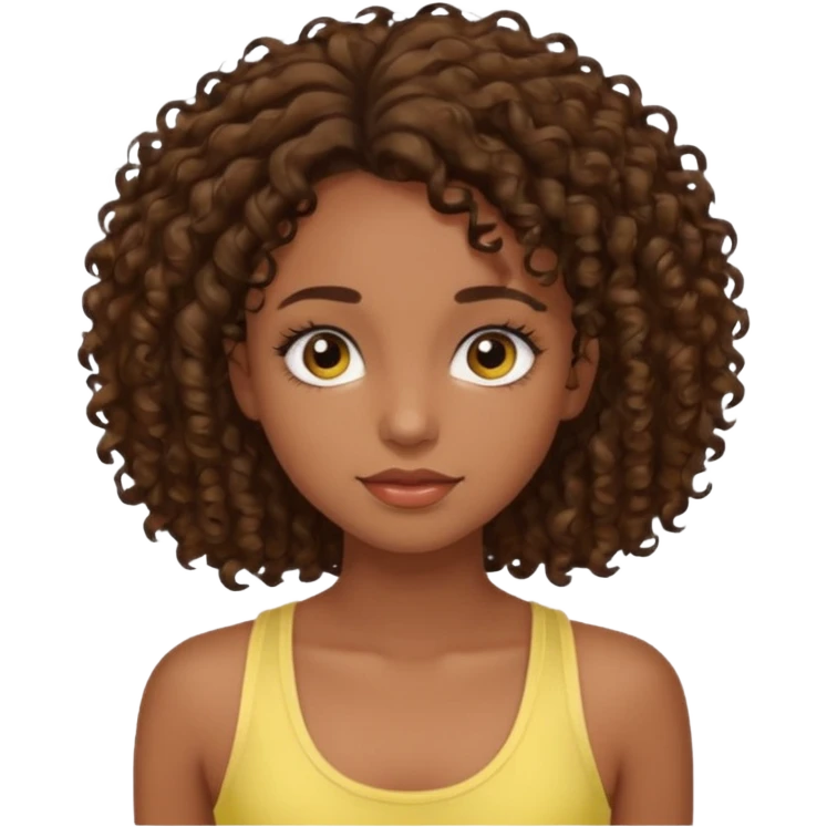 girl with dark skin and brown curly hair, long eyelashes, wearing a light yellow tank top emoji
