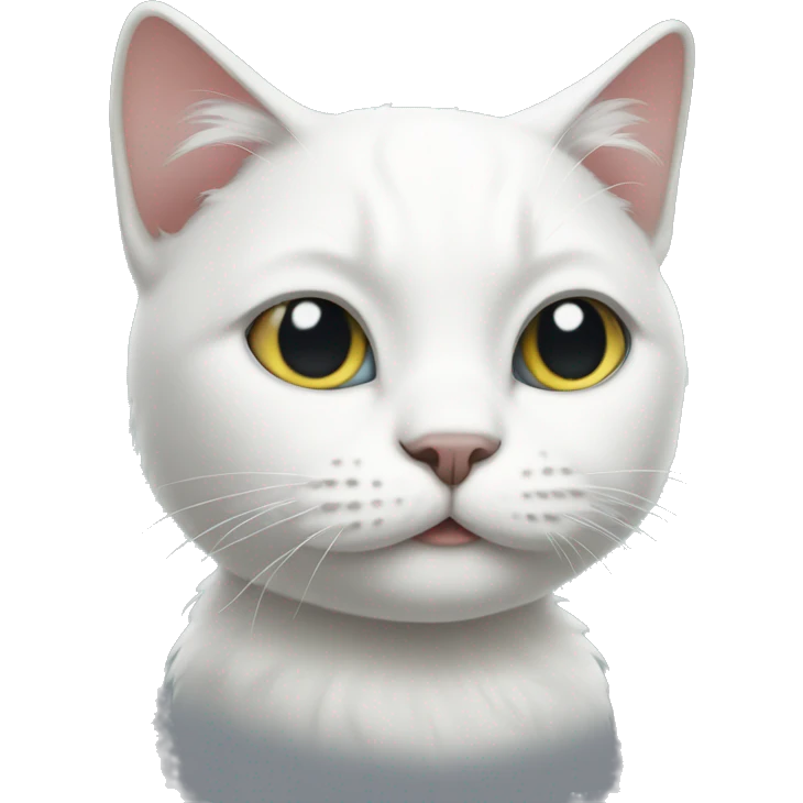 White cat with dark emoji