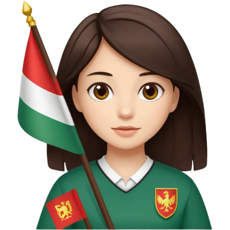 Una ragazza mora chiara con capelli medi mori con la bandiera della bulgaria tra le mani emoji