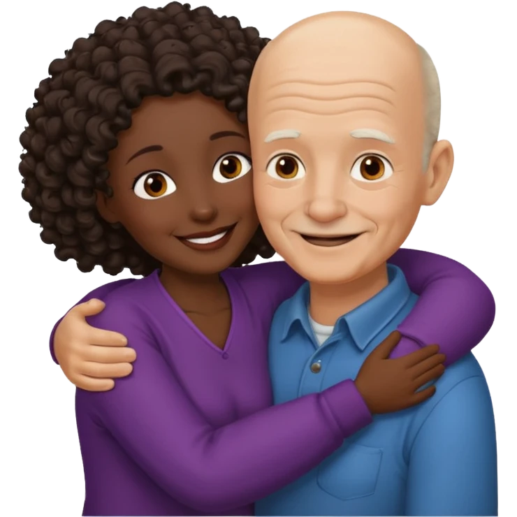  White no hiar Old man hugging dack skin curly hair woman emoji
