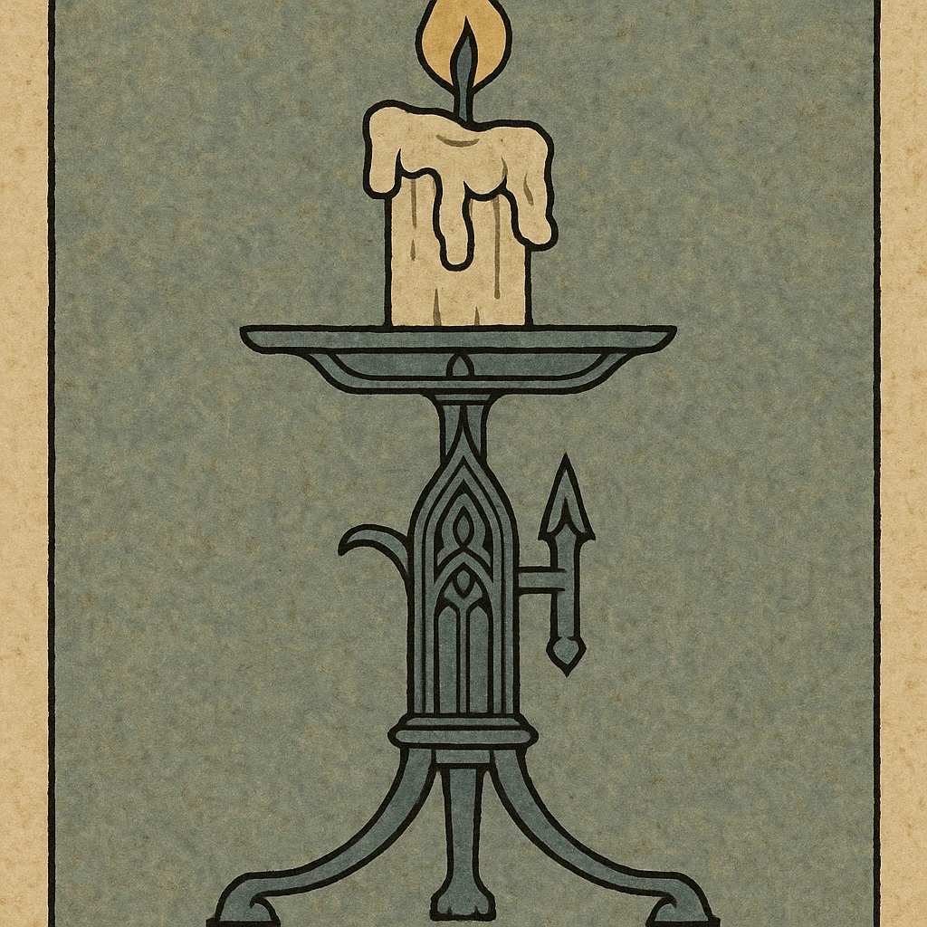 gothic candle holder with melting wax, wrought iron, shadowy ambiance emoji