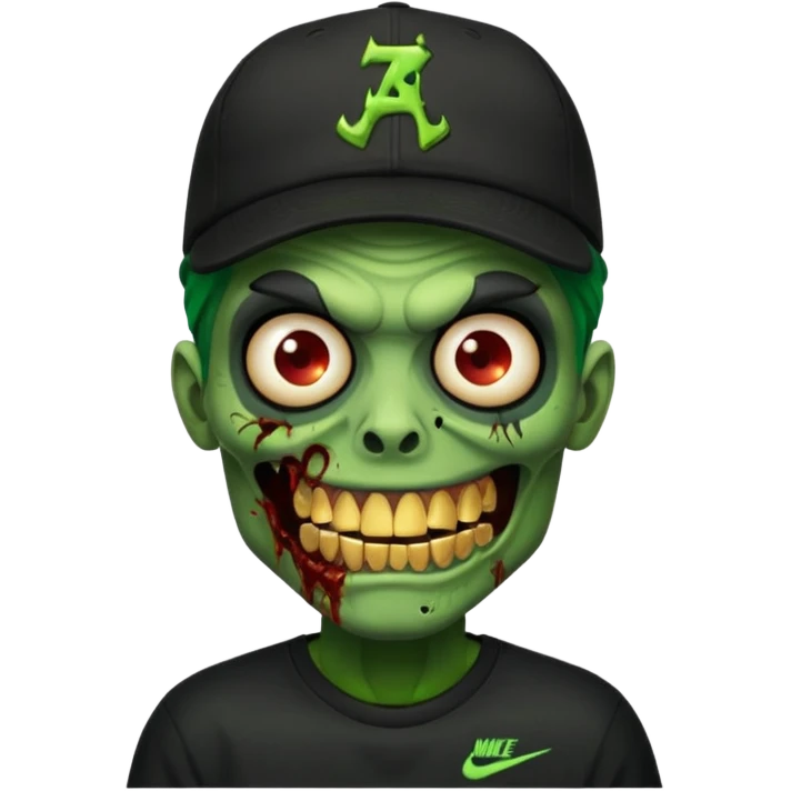 Faça um zombie com uma blusa da Nike preta com um boné preto da Nike tbm, que o zombie tenha dentes de ouro. emoji