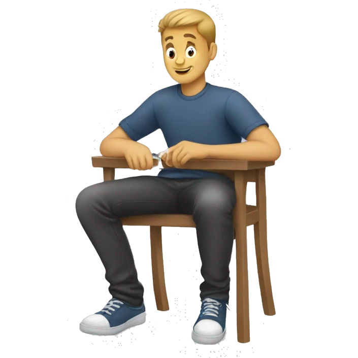 a guy sitting down and drawing emoji