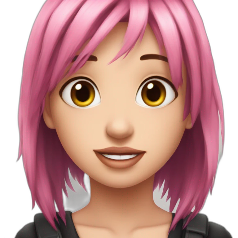 Front view curvy emo girl pink hair sits on the floor straight view hands up black skirt полосатые рваные чулки emoji