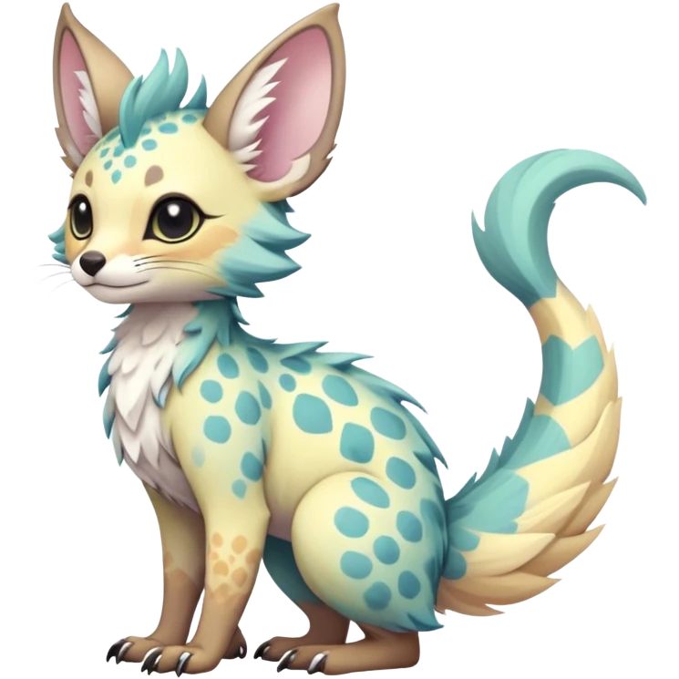 Feral Rare Fantasy cute pastel tropical Vernid-Trico-species by LiLaiRa, random markings, tufted tail, tufted ears, full body emoji