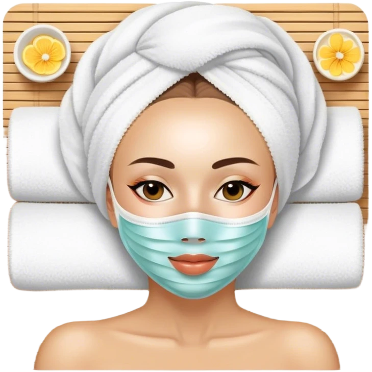 Lady with face mask spa beauty full face relaxing emoji