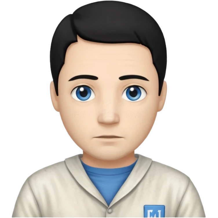 John Broom from Poison with light skin, blue eyes, black hair, ivory inmate outfit  emoji