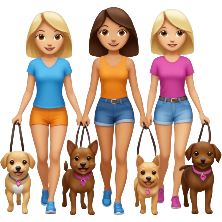 Three girls, two brunettes and one blonde, on a hot girl walk with two dogs  emoji