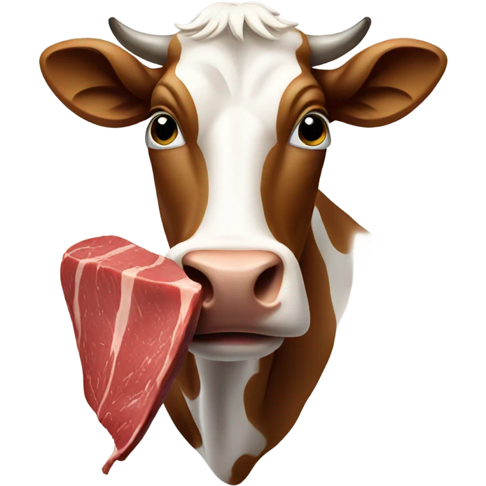 A cow eating a steak emoji