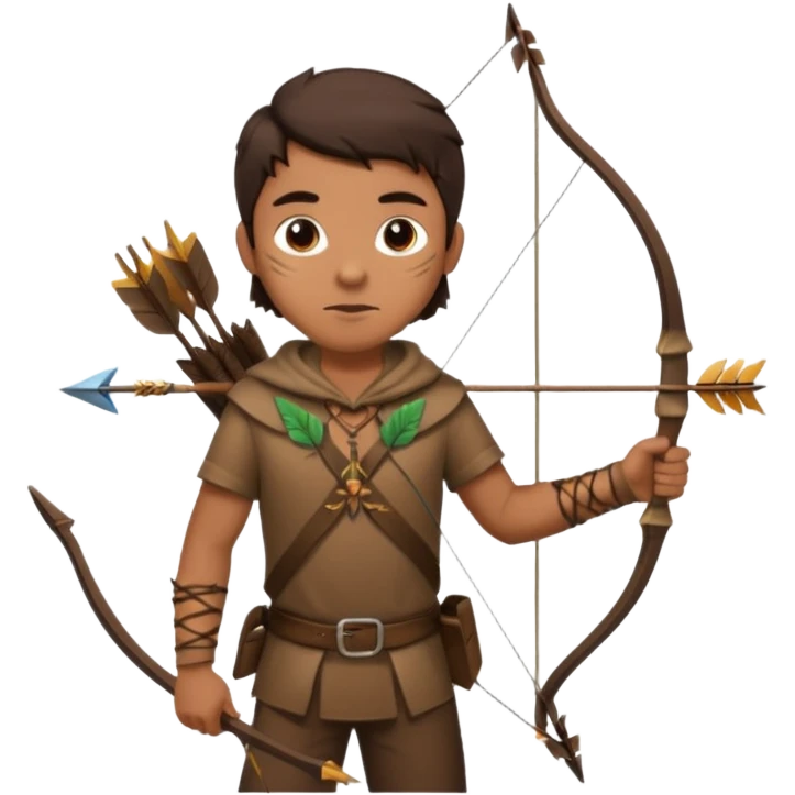 The classic hunter image with a bow and arrow on his back, dressed in brown with some animal made decorations emoji