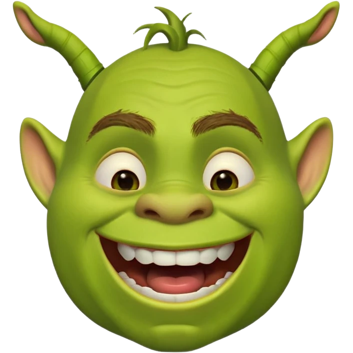 Shrek with wide open mouth laughing emoji