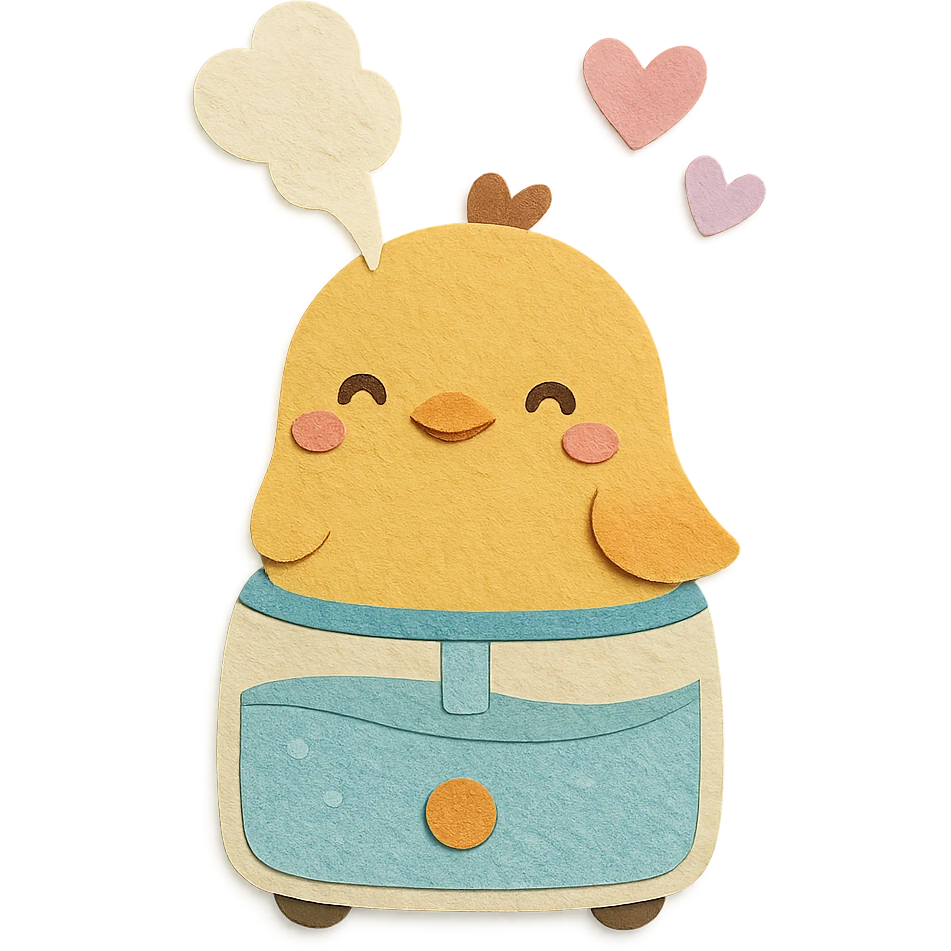 chibi humidifier-bird hybrid releasing heart-shaped mist, gentle smile, soft pastel colors, full-body emoji