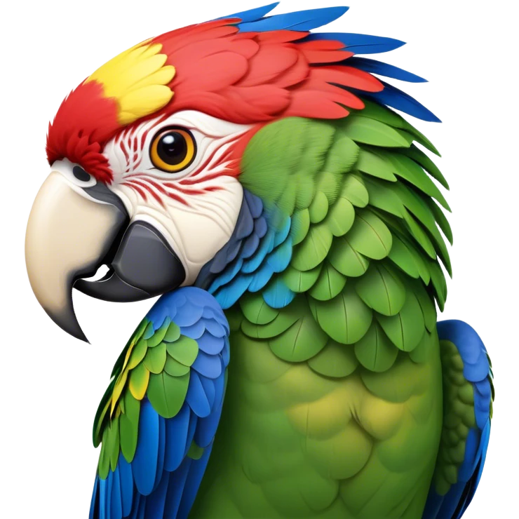 Cinematic Realistic Noble Macaw Portrait Emoji, Poised and majestic, with a robust, vibrant build and meticulously detailed plumage in scarlet, deep blue, and touches of gold, a strong, curved beak and piercing, intelligent eyes, rendered with lifelike feather texture and natural lighting, high shine, commanding and regal, styled with an air of tropical authority, focused and attentive, soft glowing outline, capturing the essence of a watchful and confident macaw that appears ready to soar out of the screen with effortless splendor! emoji