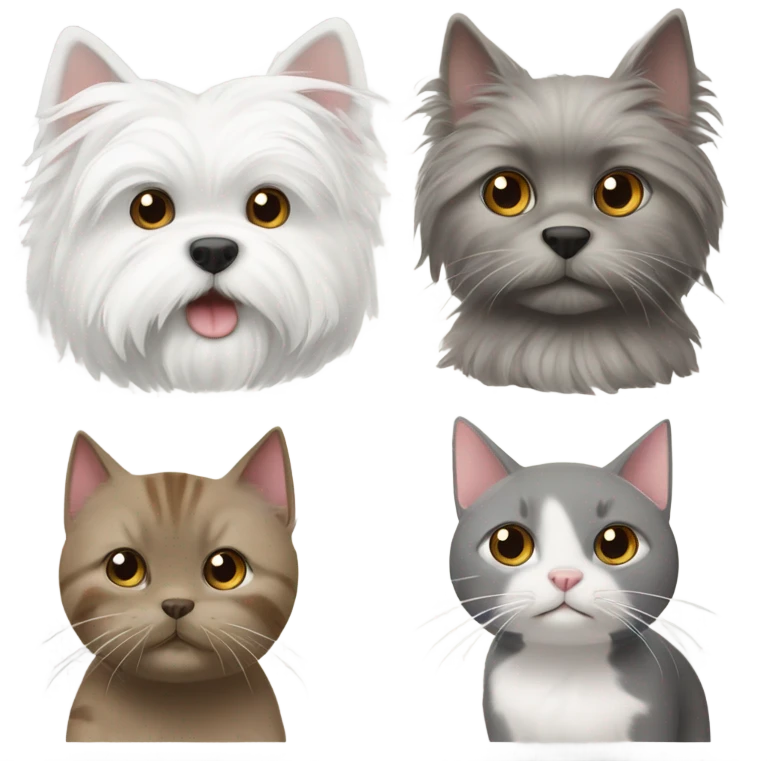 West Highland white terrier with brown cat and grey cat emoji