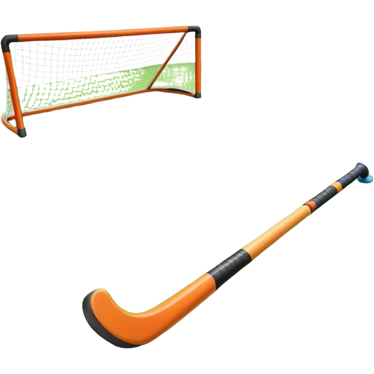 Hockey on grass. A field hockey stick and ball resting on a well-maintained grass field, with the goalposts and markings visible in the background. The scene highlights the precision and focus of the sport, with the vibrant green pitch creating a dynamic atmosphere. emoji