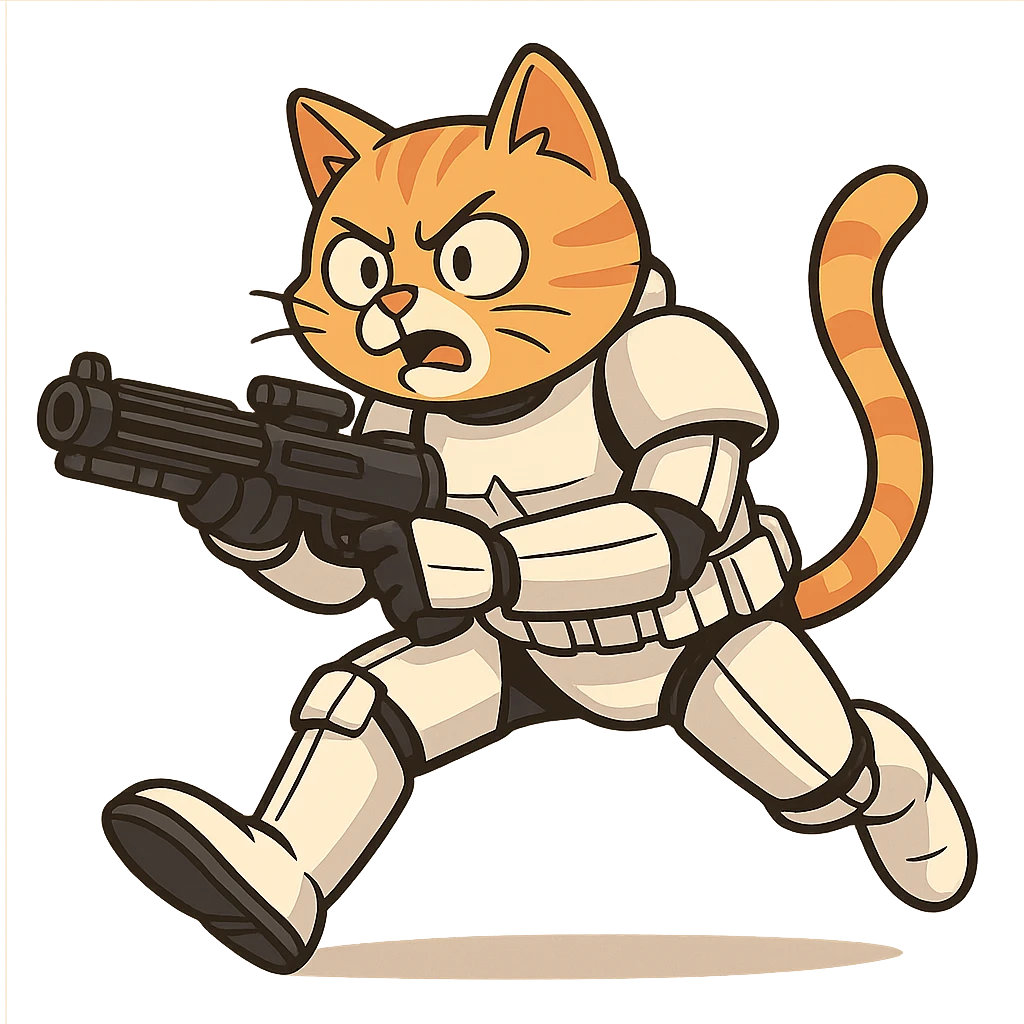 stormtrooper cat in a dynamic battle pose emoji