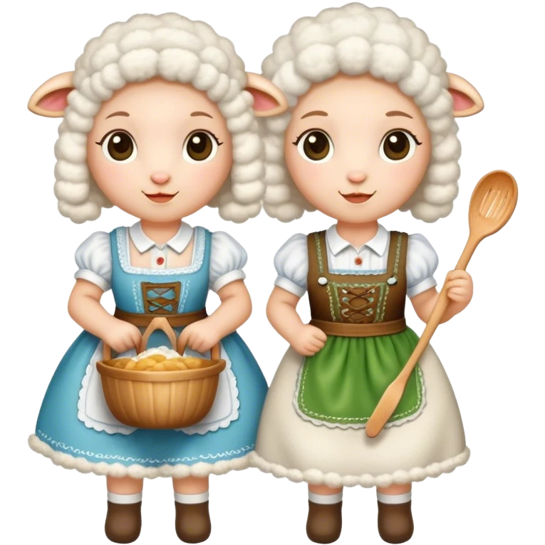 two lambs as cooks and one in a dirndl emoji