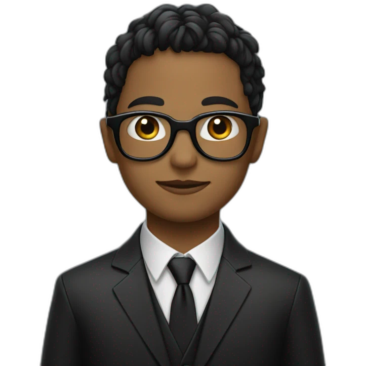 Boy wear black suit and black circle glasses on the rain emoji