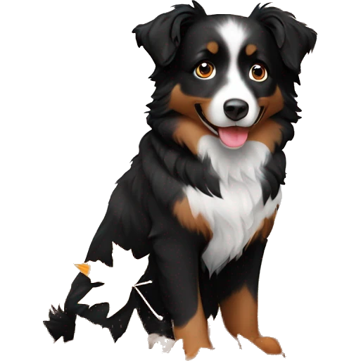 Small black australian shepherd dog in autumn leaves emoji