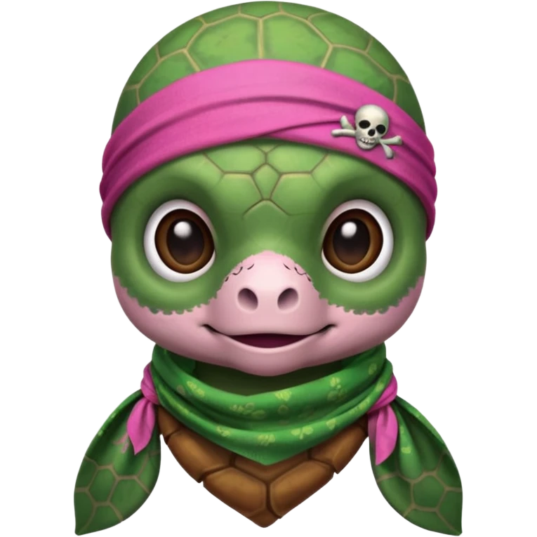 cute sea turtle wearing a pink pirate skull scarf emoji