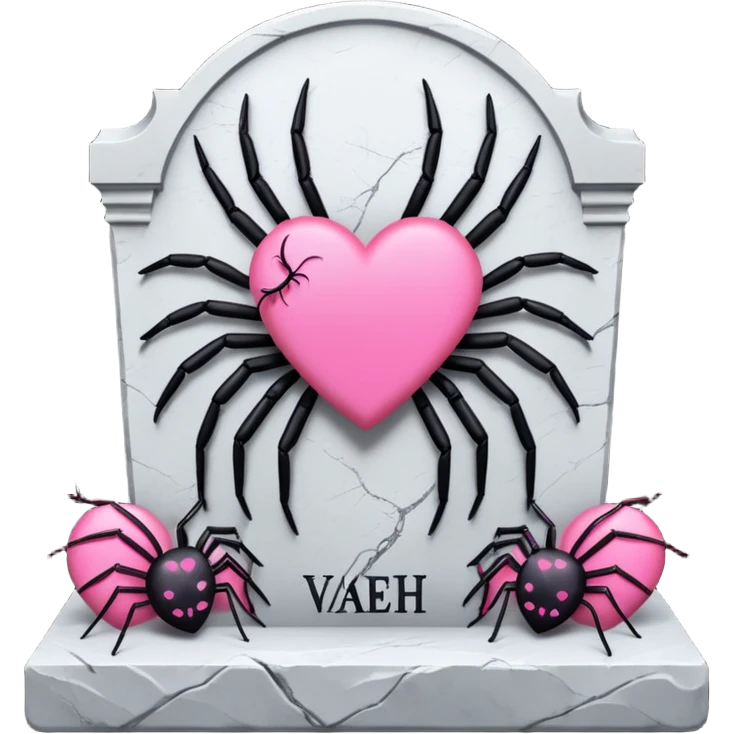 Headstone that says vaeh with pink hearts and spiders emoji