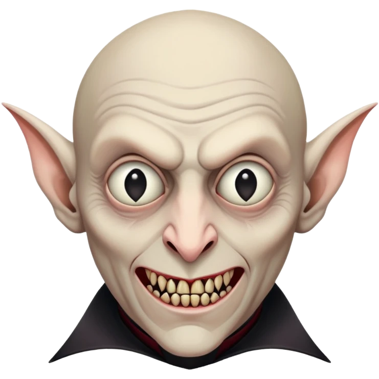 Count Orlock face from Nosferatu, vampire with bald head, pointy ears, sharp teeth, sunken eyes, rat-like features emoji