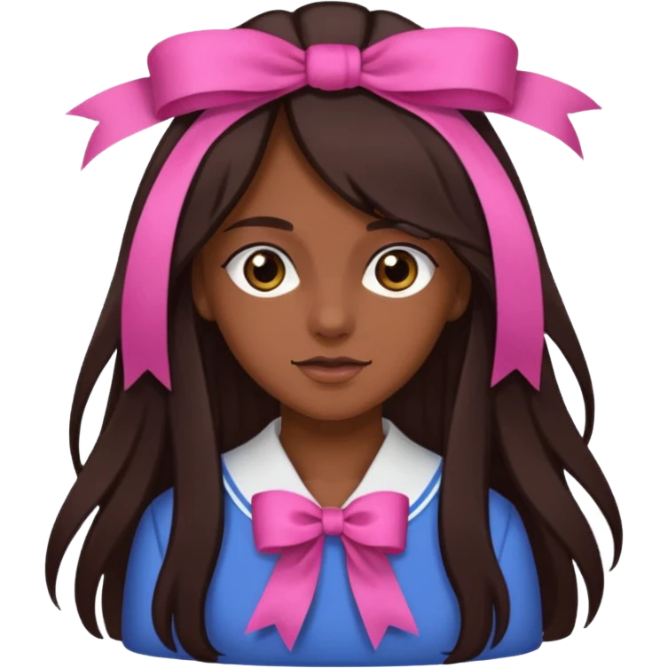 arikan, dark long hair whit pink ribbons. brown skin emoji