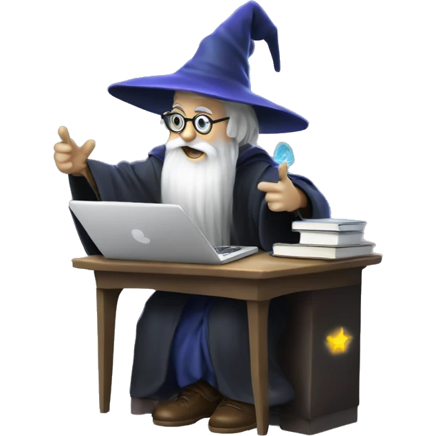 wizard coding computer with magic emoji