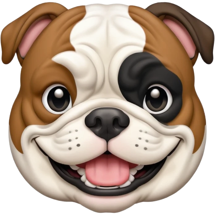 Black and white happy boy English bulldog with a big smile emoji