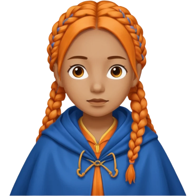 orange braids hair girl, tan skin, wear blue cloak emoji