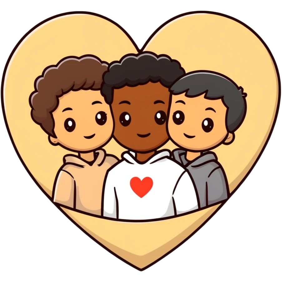 A couple with dark brown hair and mixed skin tone inside a white heart, wearing beige clothes emoji