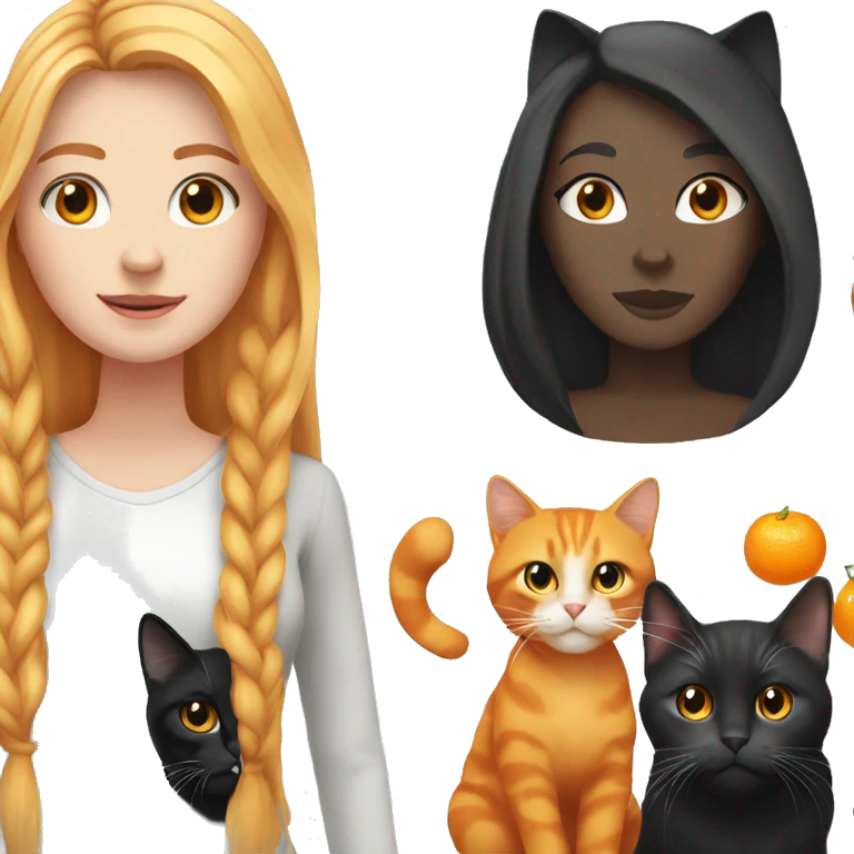 One white Girl long hair with one orange cat and one black and white Cat  emoji