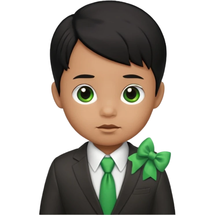 baby boy black hair in suit, with green bow emoji