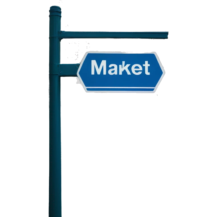 Street sign that says MARKET in blue emoji