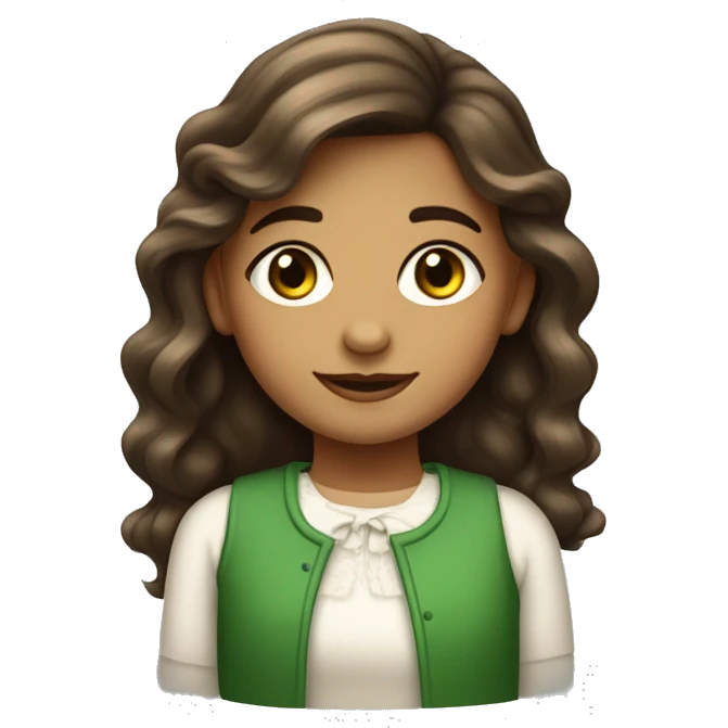 Una niña de 14 años con cabello marrón  ondulado, piel blanca y ojos verdes  emoji