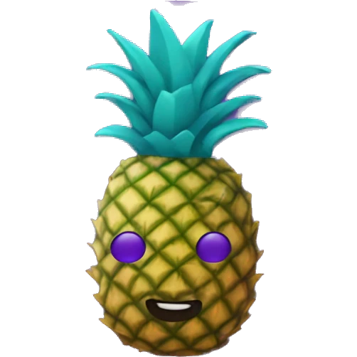 teal pineapple on top of a purple seal emoji