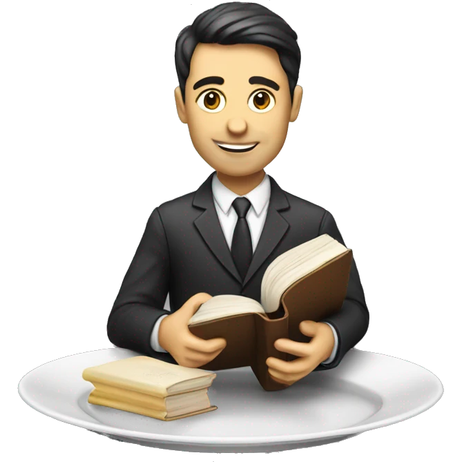 Lawyer eating a book on a plate for dinner emoji
