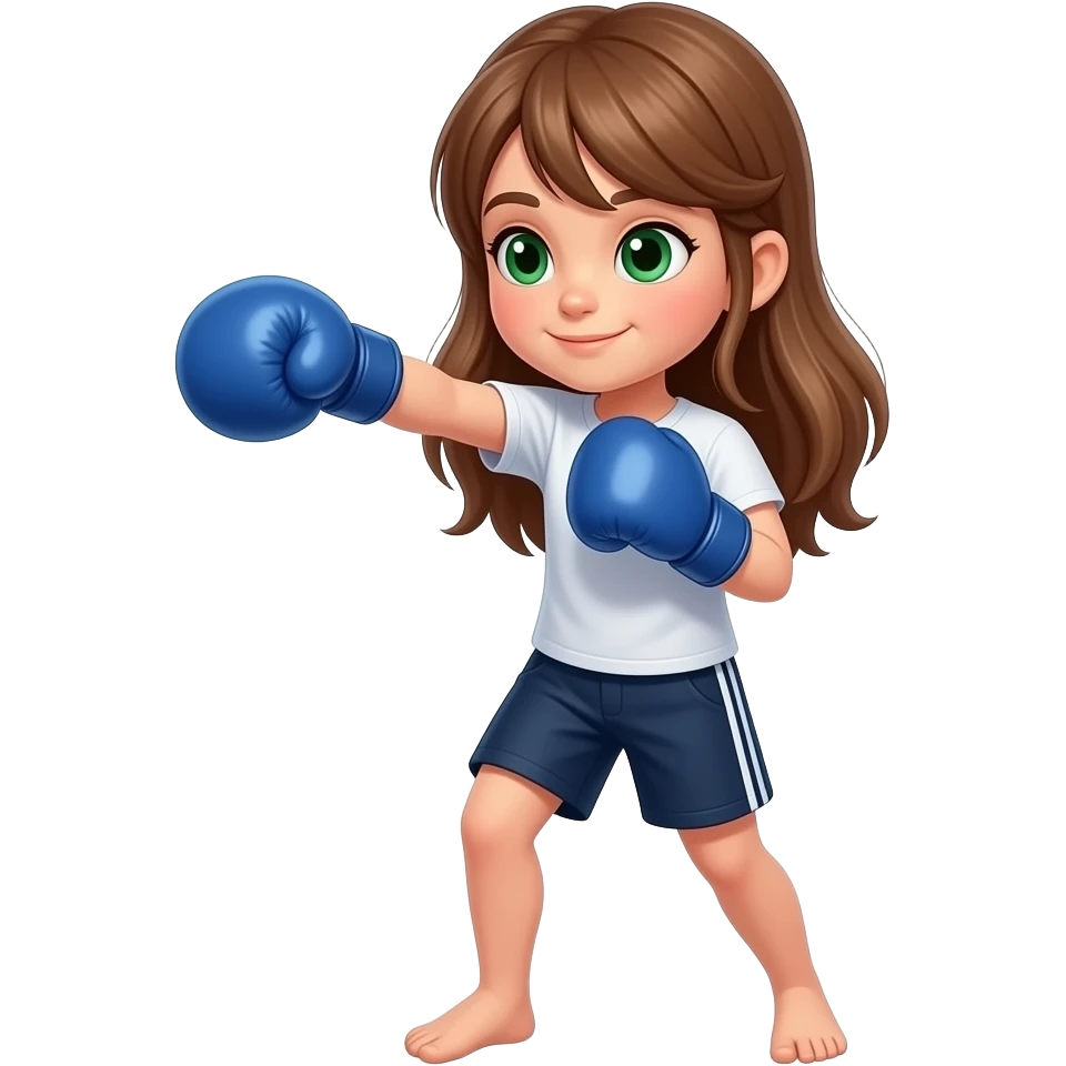 Niña 10 años entrenando boxeo pelo castaño claro largo ojos verdes emoji