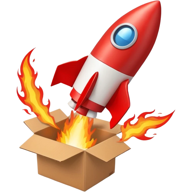 small rocket launching from a box emoji