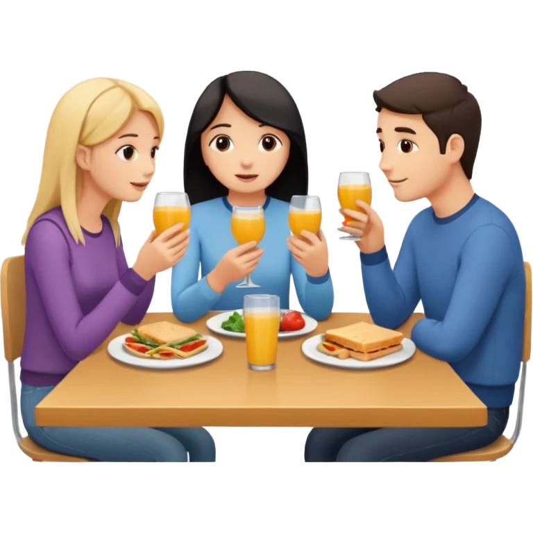 friends having lunch together, face each other, indoor, three people emoji