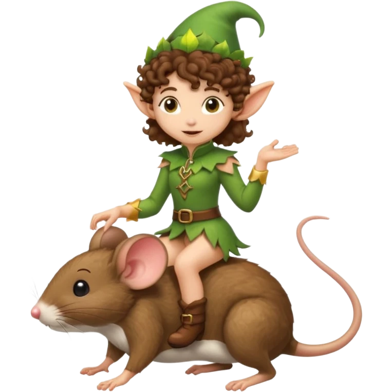 ttiny forest elf short tight curly brown hair riding mouse emoji