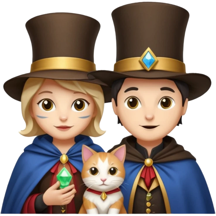 magician couple and their pet cat emoji