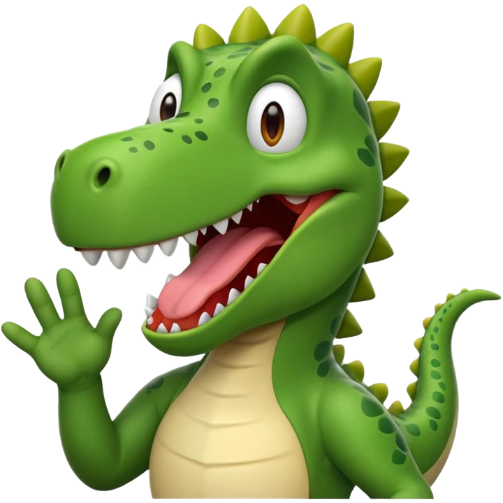 dino with hands to the side and tongue out emoji