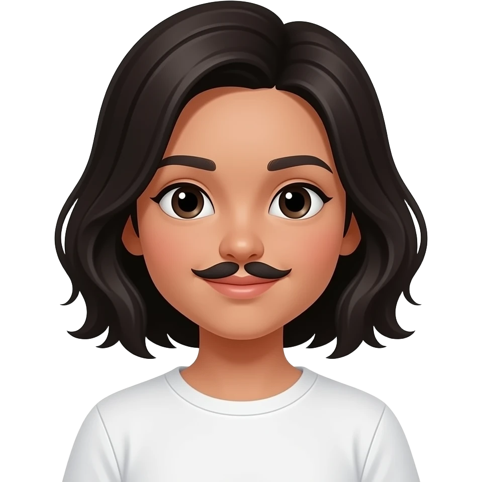I want an emoji of a girl with a tan complexion and soft black hair, and next to her is a white boy with a little mustache. emoji
