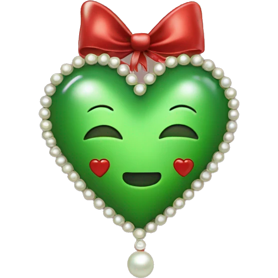 Green heart with pearls and red bow emoji