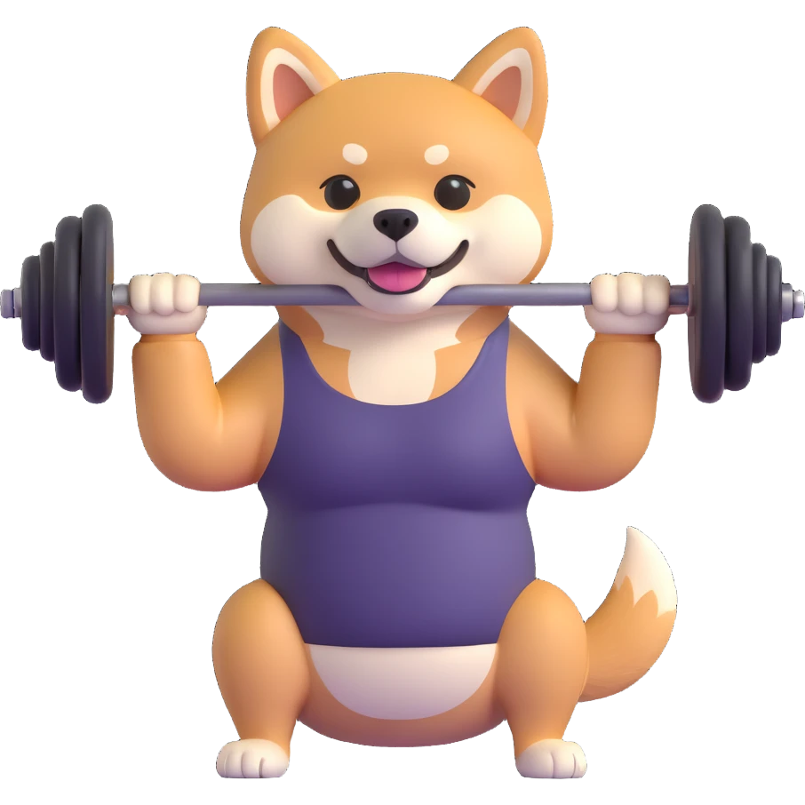 cute shiba inu, lifting weights emoji