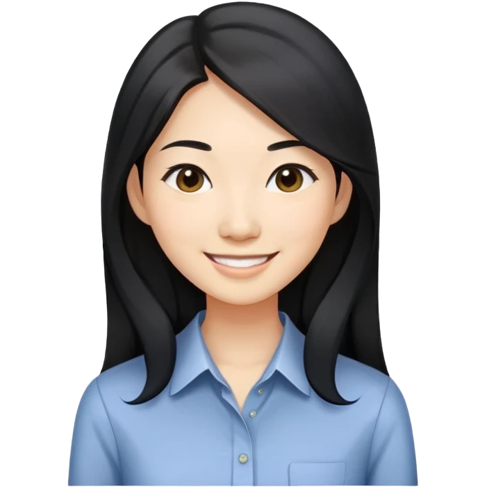 Asian woman with black long hair smiling business casual shirt upper body shot emoji