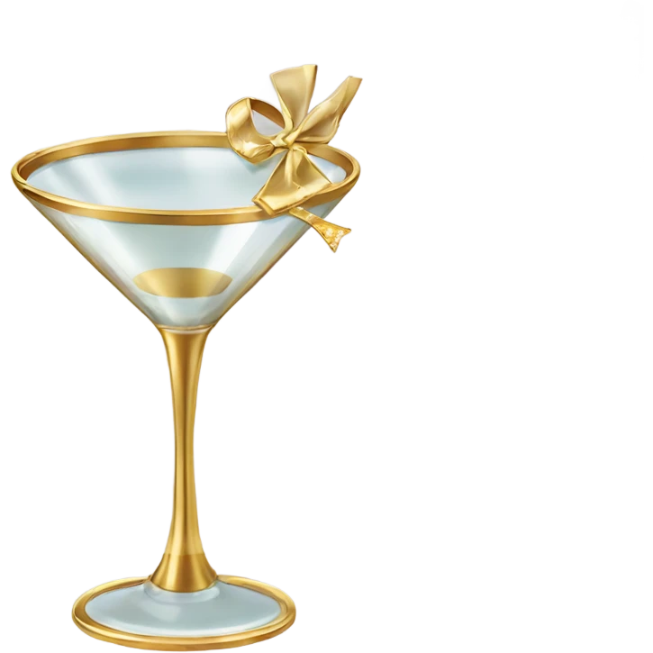 gold rimmed martini glass with tiny gold bows emoji